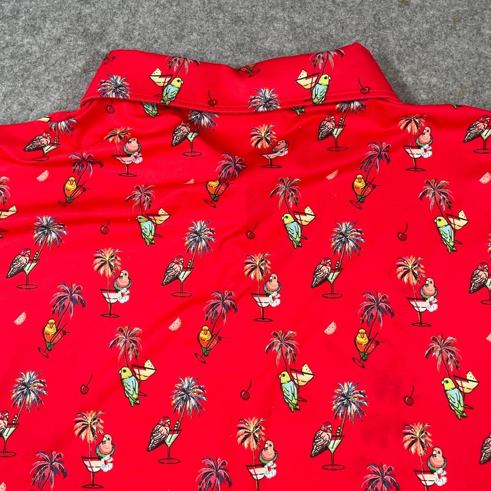 Sunday Swagger Mens Polo Shirt 4XL Red Tropical Print Stretch Short Sleeve Golf - Picture 3 of 14